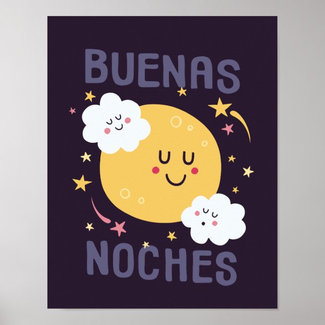 Feliz luna y estrellas arte de guardería en españo (Frente)