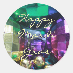 Feliz Mardi Gras Bead arroja Pegatinas personaliza