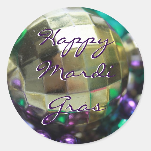Feliz Mardi Gras Bead arroja Pegatinas personaliza (Anverso)