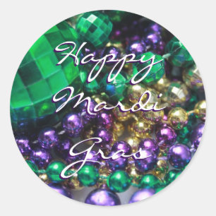 Feliz Mardi Gras Bead lanza sellos redondos Person