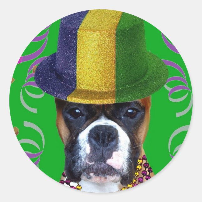 Feliz Mardi Gras Boxer pegatinas (Anverso)