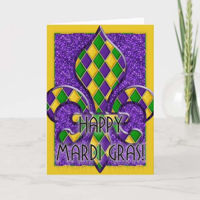 Feliz Mardi Gras Fleur Design Tarjeta de felicitac (Anverso)