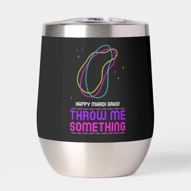 Feliz Mardi Gras Stemless Wine Tumbler (Frente)