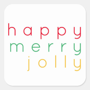 FELIZ MERRY JOLLY Grandes Pegatinas Cuadrados