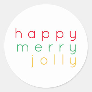 FELIZ MERRY JOLLY Grandes Pegatinas Redondos
