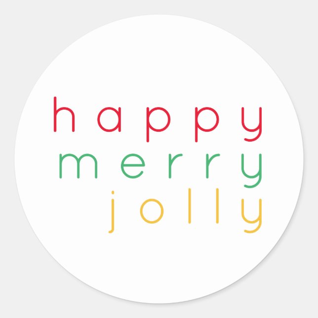 FELIZ MERRY JOLLY Grandes Pegatinas Redondos (Anverso)