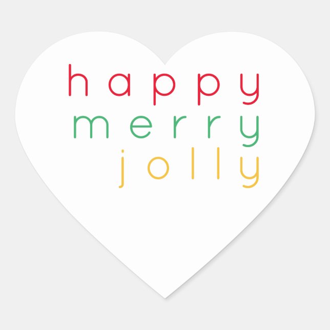 FELIZ MERRY JOLLY Heart Pegatinas (Anverso)