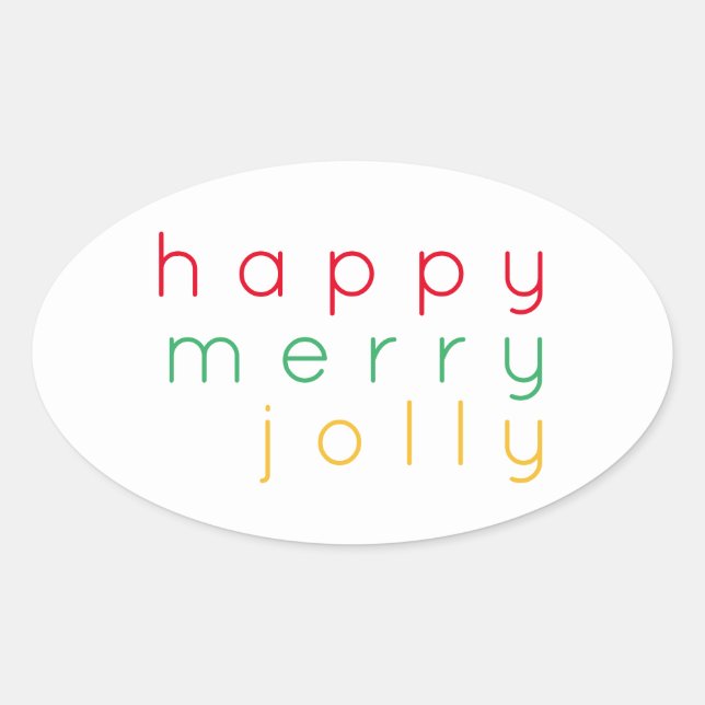 FELIZ MERRY JOLLY Oval Pegatinas (Anverso)