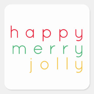 FELIZ MERRY JOLLY Pegatinas Cuadrados