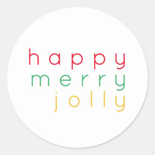 FELIZ MERRY JOLLY Pequeños Pegatinas Redondos