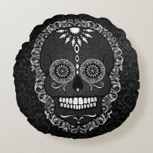 Feliz Muertos - almohada redonda de los cráneos
