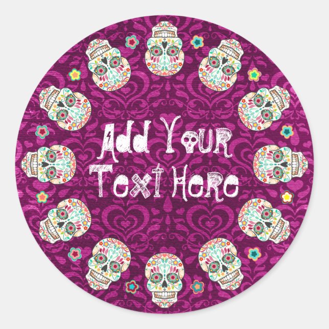 Feliz Muertos - Personalizado Sugar Skull Pegatina (Anverso)