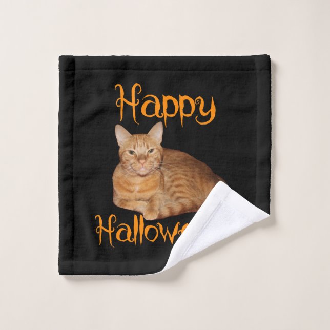 Feliz Naranja de Halloween sin miedo Tabby Cat (Toallita)