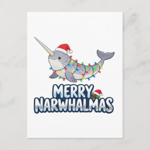 Feliz Narwhalmas con sombrero de Santa Navidad