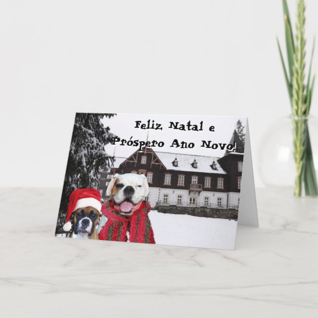 Feliz Natal e Próspero Ano Novo Boxer Dogs tarjeta (Anverso)