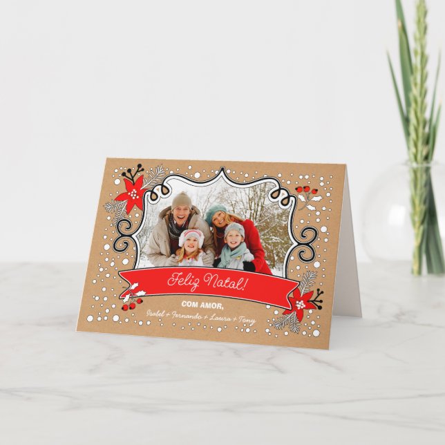 Feliz Natal tarjeta de fotos en portugués (Anverso)