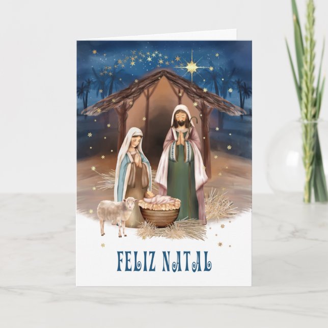 Feliz Natal. Tarjeta de la escena de la natividad  (Anverso)
