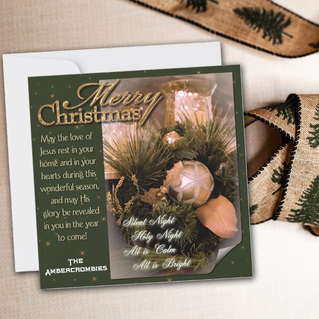 Feliz Navidad (Square Merry Christmas holiday card with Silent Night words.)