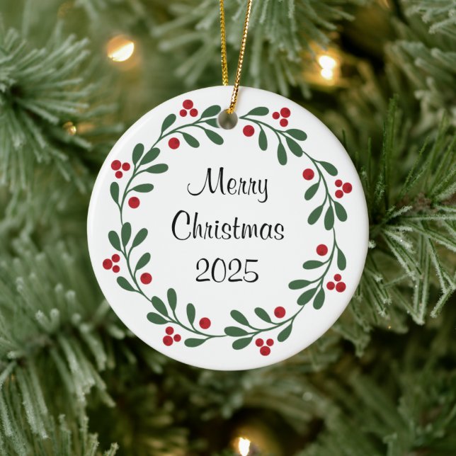 Feliz Navidad 2024 Ornamento de Wreath Holly Berri (Árbol)