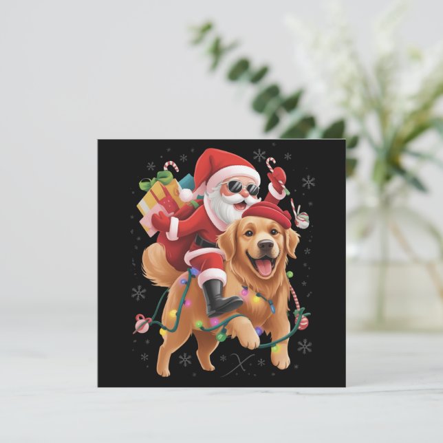 Feliz Navidad 2025 Santa Montando Golden Retriever (Anverso de pie)