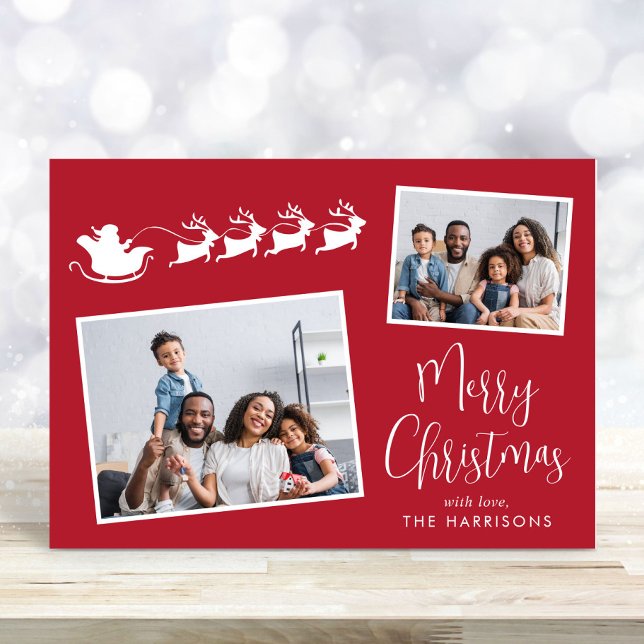 Feliz Navidad 2 Foto Trineo de Santa (Share the love and warmth of the holiday season with this personalized photo Christmas card)