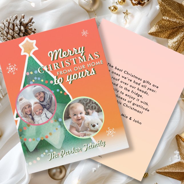 Feliz Navidad! 2 Fotografía, Árbol de Navidad (Merry Christmas! 2 Photo, Orange-Green, Colorful Holiday Card, For Lovely Christmas Vibes.)