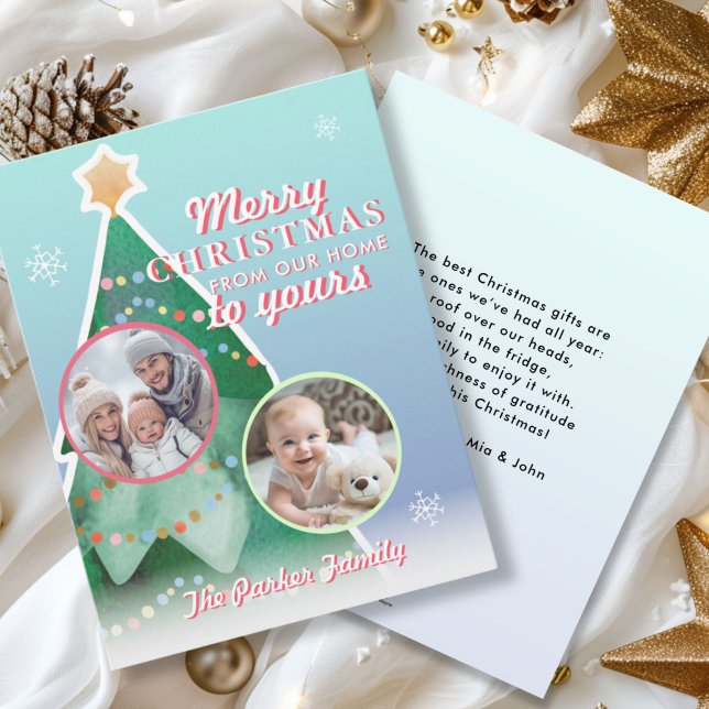 Feliz Navidad! 2 Fotografía, Árbol de Navidad (Merry Christmas! 2 Photo, Blue-Green-Red, Colorful Holiday Card, For Lovely Christmas Vibes. )