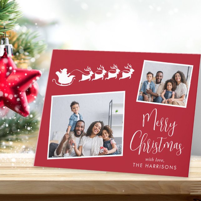 Feliz Navidad 2 Fotos Amigos Sleigh Red (Share the love and warmth of the holiday season with this personalized photo Christmas card)