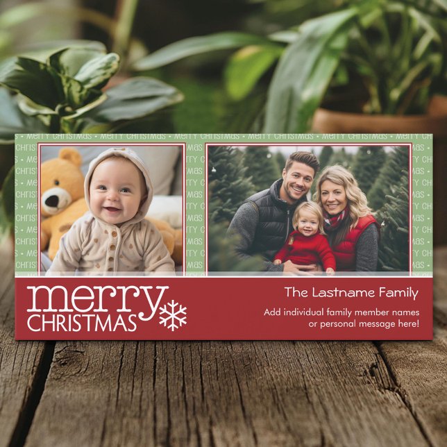 Feliz Navidad - 2 fotos - verde rojo (Custom Holiday Photo Card)