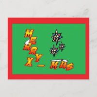 Feliz Navidad 3 estrellas postal de frontera roja
