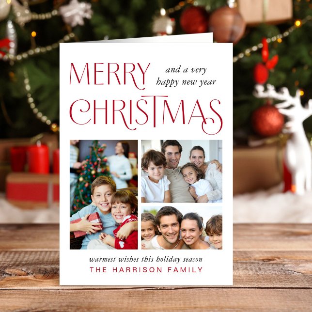 Feliz Navidad 3 Foto (This holiday season, let your family's smiles and heartwarming memories shine on our 3 photo card)