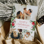 Feliz Navidad 3 Foto Verdor botánico<br><div class="desc">Esta colección cuenta con flores de color agua rojo,  bayas y vegetación de invierno con tipografía moderna y elegante,  con un patrón botánico de invierno.</div>