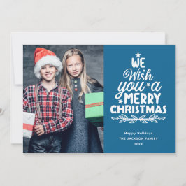 Feliz Navidad 3 fotos familia azul