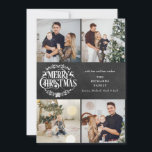Feliz Navidad 4 Collage de fotos Boho Chalkboard<br><div class="desc">Un elegante diseño de vacaciones de 4 collage de fotos para que puedas personalizar con tus fotos,  mensajes,  nombres y año favoritos en un fondo de pizarra. El reverso presenta copos de nieve cayendo sobre un fondo de pizarra coincidente. Diseñado por Thisisnotme©</div>