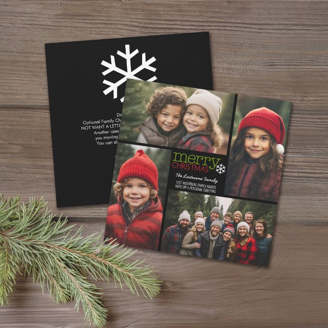 Feliz Navidad 4 Collage de fotos - carta al revés (4 Photo postcard with modern black and white)