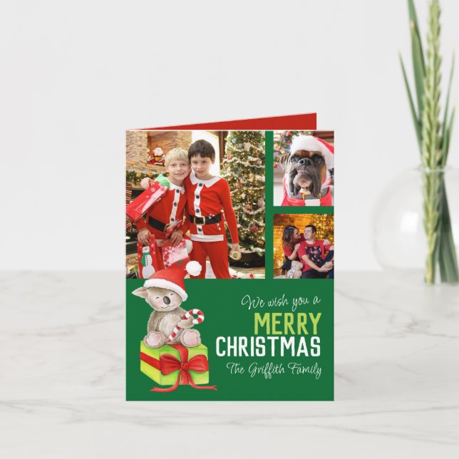 Feliz Navidad 4 foto oso caja de regalo verde (Anverso)