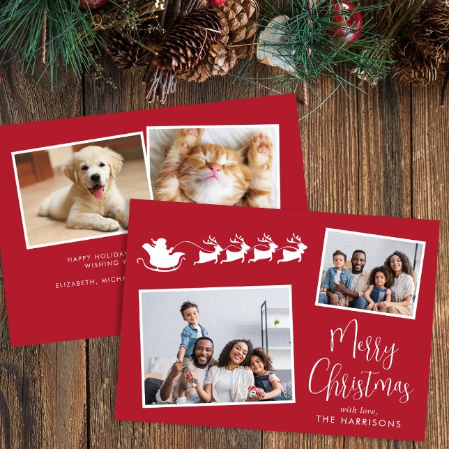 Feliz Navidad 4 Foto Santa Sleigh (Share the love and warmth of the holiday season with this personalized photo Christmas card)