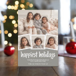 Feliz Navidad 4 fotos Gray Coral Atrás Botánico<br><div class="desc">Usa tres fotos cuadradas y una horizontal — Haz un saludo único y a la moda de Feliz Navidad con un moderno patrón botánico en la parte trasera. Si necesita mover algo,  haga clic en el botón personalizar para realizar cambios.</div>
