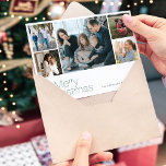 Feliz Navidad 5 collage de fotos moderno<br><div class="desc">Sencilla tipografía verde minimalista personalizado multifoto,  nombre de familia y texto personalizado Navidades elegantes tarjeta de vacaciones.           Personalizado en ambos lados!</div>