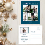Feliz Navidad 5 Foto<br><div class="desc">Esta fabulosa postal de 5 fotos navideñas con "¡Feliz Navidad!" en un moderno tipo de letra CAP y tu nombre familiar y año con una fresca y crujiente fuente tradicional, ambas en blanco y verde azulado, es perfecta para enviarlas a tu familia y amigos. ¡A todos les encantará conseguir nuevas...</div>