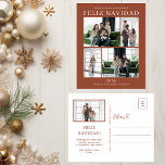 Feliz Navidad 5 Foto<br><div class="desc">Esta fabulosa postal de 5 fotos navideñas con "¡Feliz Navidad!" en un moderno tipo de letra CAP y tu nombre familiar y año con un original y fresco tipo de letra tradicional en blanco sobre terracota es perfecta para mandarla a tu familia y amigos. ¡A todos les encantará conseguir nuevas...</div>