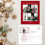 Feliz Navidad 5 Foto<br><div class="desc">Esta fabulosa tarjeta postal de 5 fotos de vacaciones con "Feliz Navidad!" en un moderno tipo de letra CAP y tu nombre familiar y año con un claro y fresco tipo de letra tradicional, ambos en blanco sobre rojo, es perfecta para enviarla a tu familia y amigos. ¡A todos les...</div>