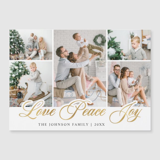 Feliz Navidad 5 Fotos Tarjeta magnética de saludo (Anverso)