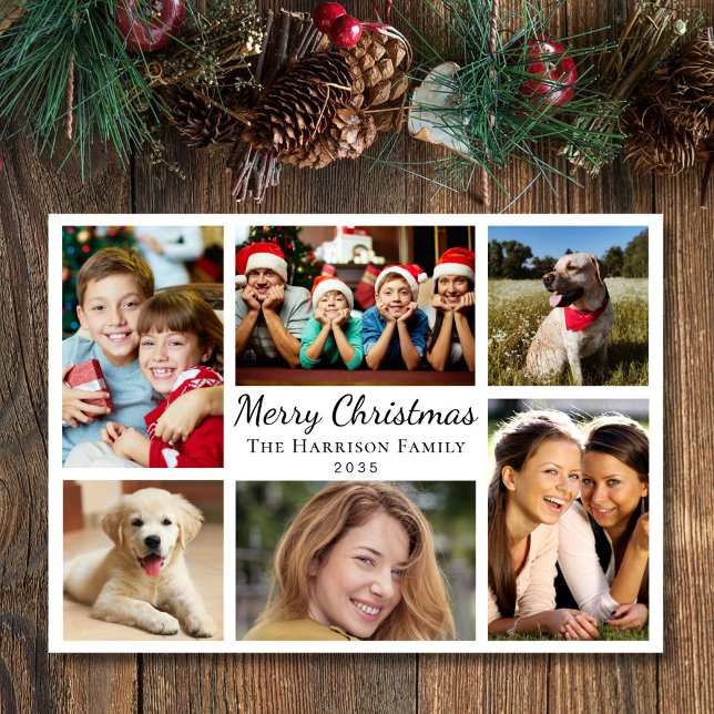 Feliz Navidad 6 Collage de fotos (This holiday season, let your family's smiles and heartwarming memories shine on our 6 photo card)