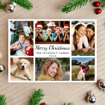 Feliz Navidad 6 Collage de fotos<br><div class="desc">Sencilla y moderna tarjeta de vacaciones de collage de fotos con "Feliz Navidad" en un guión elegante,  6 fotos de tus personajes y momentos favoritos del año pasado y tu nombre familiar y el año.</div>