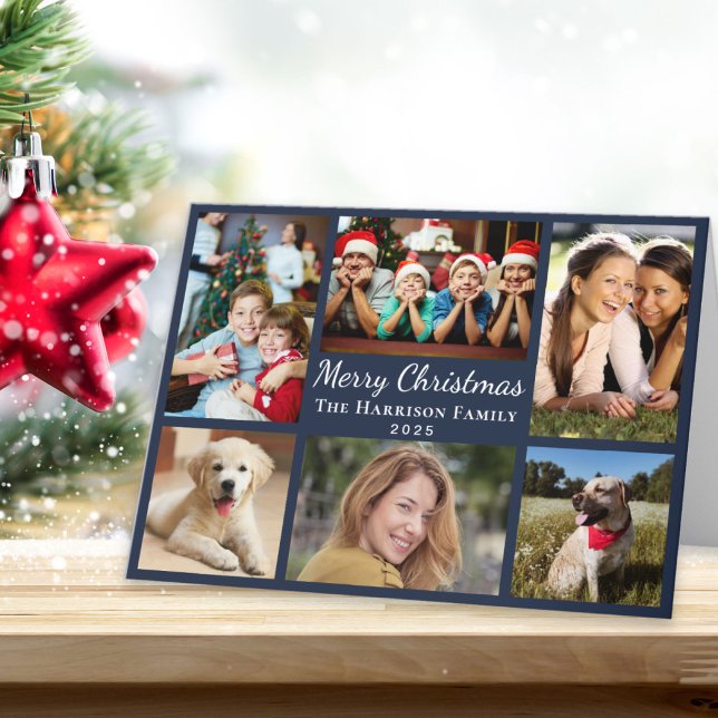 Feliz Navidad 6 Fotocolage Azul (This holiday season, let your family's smiles and heartwarming memories shine on our 6 photo card)