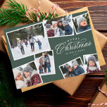 Feliz Navidad 7, cazador de collages de fotos verd<br><div class="desc">Esta tarjeta de vacaciones de siete fotos presenta un elegante tratamiento tipo Feliz Navidad y espacio para texto personalizado. El collage de fotos lo convierte en una tarjeta perfecta para los Navidades de familia para compartir lo más destacado del año o lo mejor de una sesión de fotos familiares. Los...</div>