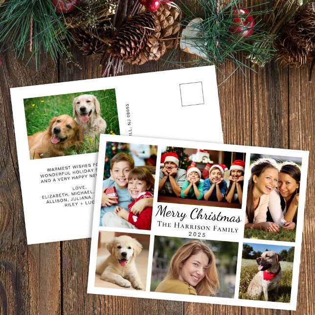 Feliz Navidad 7 Collage de fotos (Share the love and warmth of the season with your personalized photo Christmas postcard)