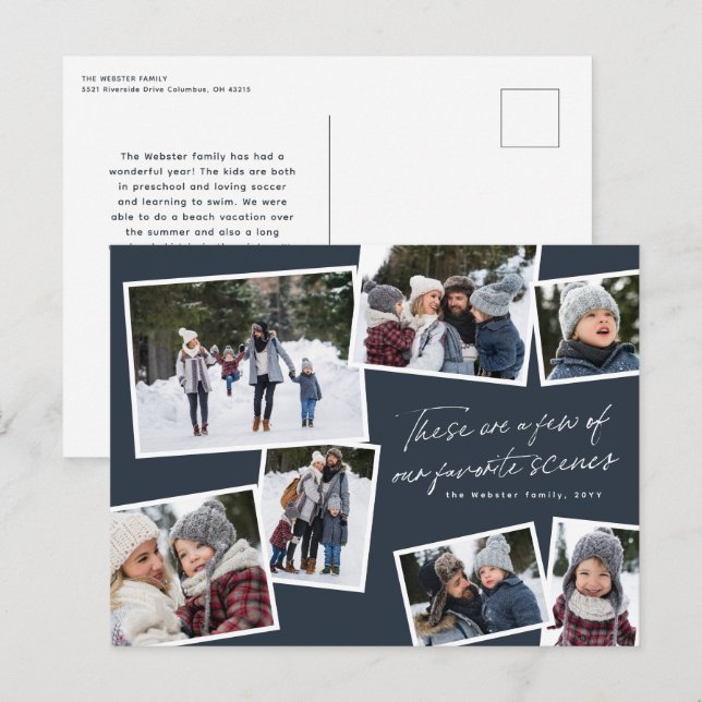 Feliz Navidad 7 collage de fotos elegante rojo (Anverso / Reverso)