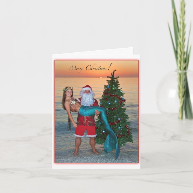 Feliz Navidad a la sirena con Santa en la playa (Anverso)